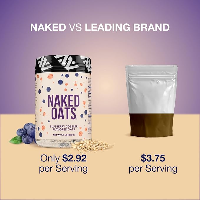 Naked Oats - Blueberry Cobbler Overnight Oats 20g Grass-Fed Protein Gluten-Free Oatmeal Instant Breakfast or Shake High Protein Oatmeal High Fiber Breakfast Shake Non GMO No Soy - 12 Servings