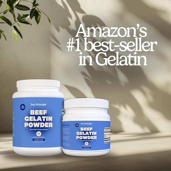 Zen Principle Grass-Fed Gelatin Powder 3 lb. Custom Anti-Aging Protein for Healthy Hair Skin Joints &amp Nails. Paleo and Keto Friendly. Cooking and Baking. GMO-Free and Gluten-Free. Unflavored.