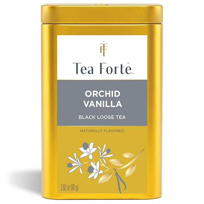 Tea Forte Orchid Vanilla Premium Loose Leaf Caffeinated Black Tea Blend Canister Makes 35-50 Cups