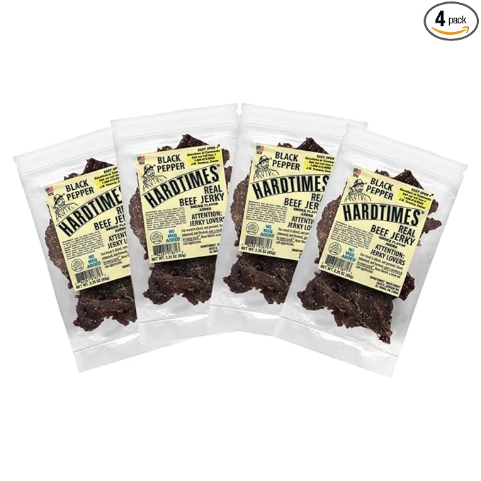 Hardtimes Handcrafted Beef Jerky - Black Pepper Flavor - 4 Pack of 2.25 oz Bags