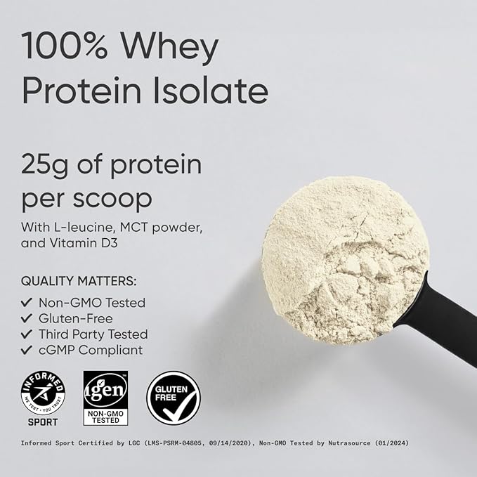 Sports Research Whey Protein Isolate - Sports Nutrition Protein Powder 25g per Serving - 2.06lb Bag Whey Protein - Vanilla Flavor - Bulk Protein Powder 26 Servings