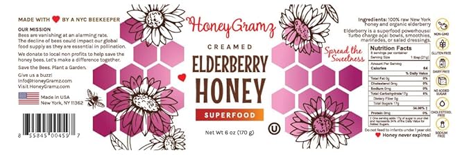 Organic Elderberry Honey - Raw and Kosher Creamed Honey and Organic Elderberry in a 3 Pack of 5.5 oz Jars Packed With Super Nutrition