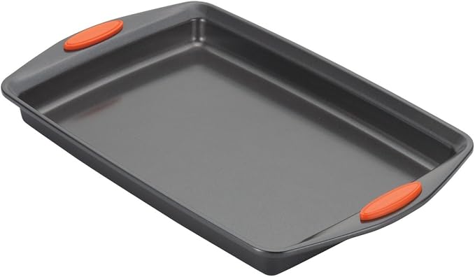 Rachael Ray Nonstick Bakeware Set with Grips Nonstick Cookie Sheets / Baking Sheets - 3 Piece Gray with Orange Grips