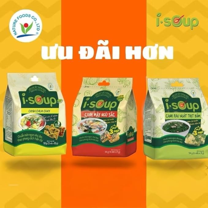 Set 3 Canh I-Soup Vietnamese Instant Soup Mix Variety Pack Vegetarian Canh Chua Chay Canh May Ngu Sac Canh Rau Ngot 3 Flavors
