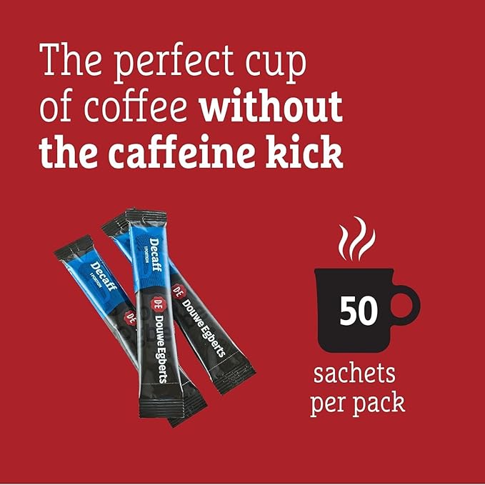 Douwe Egberts Decaf Instant Coffee Sachets (Each 1.5g Pack of 50) – Smooth Medium Roast Decaffeinated Single-Serve Coffee Sticks
