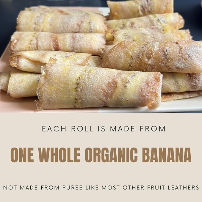 Organic Sun Dried Banana Snacks - Natural Fruit Leather No Sugar Added - No Preservatives - Unsulfured - Soft and Chewy - Bulk Value Pack (16 OZ Individually Wrapped)