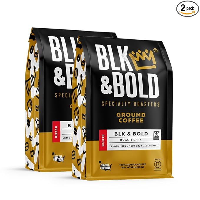 BLK &amp Bold Ground Coffee Espresso Dark Roast 100% Arabica Coffee Beans Bold Heavy Body with Smooth Toasty Finish Fresh Roasted Coffee for Espresso Machine Drip French Press &amp Cold Brew