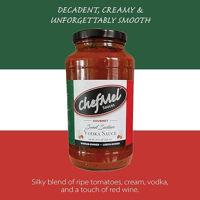 ChefMel’s Sweet Sicilian Vodka Sauce - Rich &amp Creamy Tomato Sauce with Vodka and Red Wine - Handcrafted Italian Recipe - Small Batch Gluten-Free - Great for Pasta Pizza &amp More - 24oz Jar (2