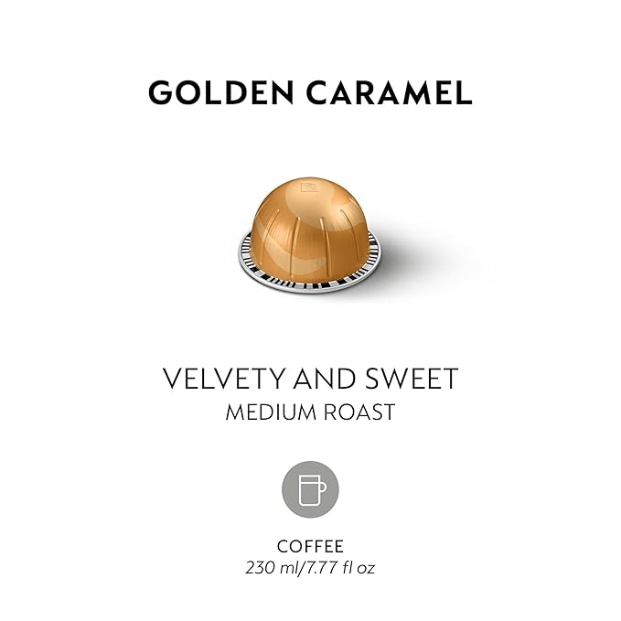Nespresso Capsules Vertuo Golden Caramel Medium Roast Coffee 30 Count Coffee Pods Brews 7.8oz.