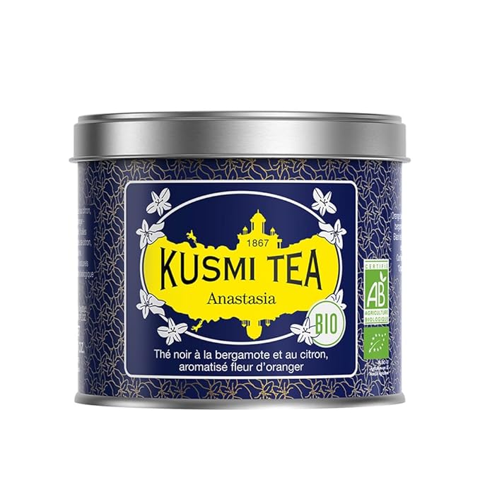 Kusmi Tea - Anastasia - Organic Black Tea with Bergamot &amp Lemon - Flavored with Orange Blossom - Caffeinated Tea - Inspired by the Iconic Earl Grey Tea- Loose Leaf Tea - Tin Box of 3.5 oz