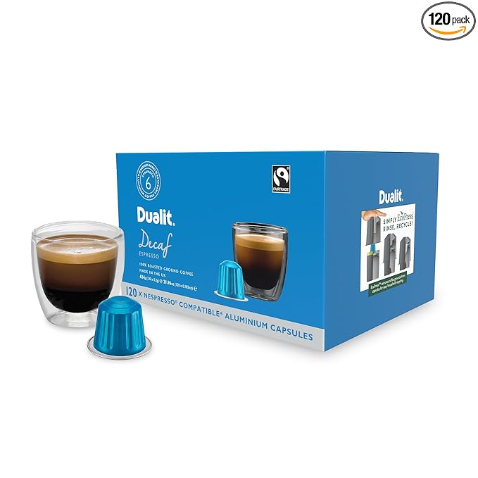Dualit Original Line Compatible* Decaf Recyclable Aluminium Coffee Capsules by Dualit | 120 Pack - 12 X 10 Pk - 120 Servings of Premium Eco Friendly Coffee Pods - 100% Recyclable Original Line Compati