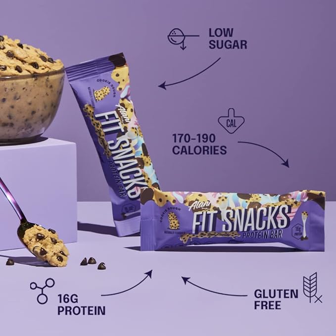 Alani Nu Fit Snacks Protein Bar Gluten-Free Bars 16g Protein Low-Sugar Low-Carb Gluten-Free - Cookie Dough 12 servings