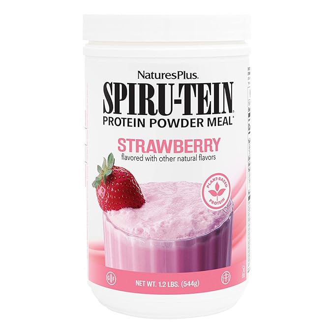 NaturesPlus SPIRU-TEIN Strawberry - 1.2 lb - Plant-Based Protein Shake - Non-GMO Vegetarian Gluten Free - 16 Servings