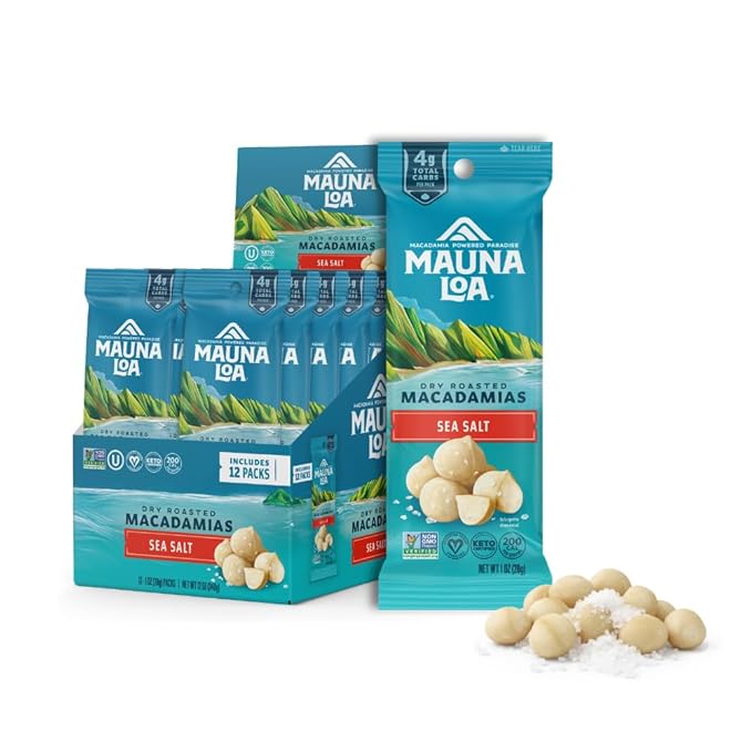 Mauna Loa Sea Salt Roasted Macadamia Nuts 12 Pack of 1 oz Single Serve Snack Bags Keto Friendly Gluten Free Healthy Hawaiian Snack