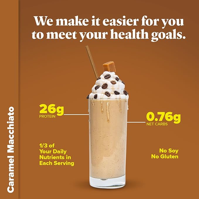 Keto Chow Caramel Macchiato | Keto Meal Replacement Shake Powder | Nutritionally Complete | Low Carb | Delicious Easy Meal Substitute | Protein Rich You Choose The Fat | 21 Meal Serving