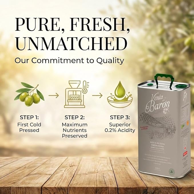 Venta del Barón - Voted World's Best Olive Oil - Extra Virgin Cold Pressed - High in Polyphenols - 84.5 fl oz (2.5 ltr) Tin