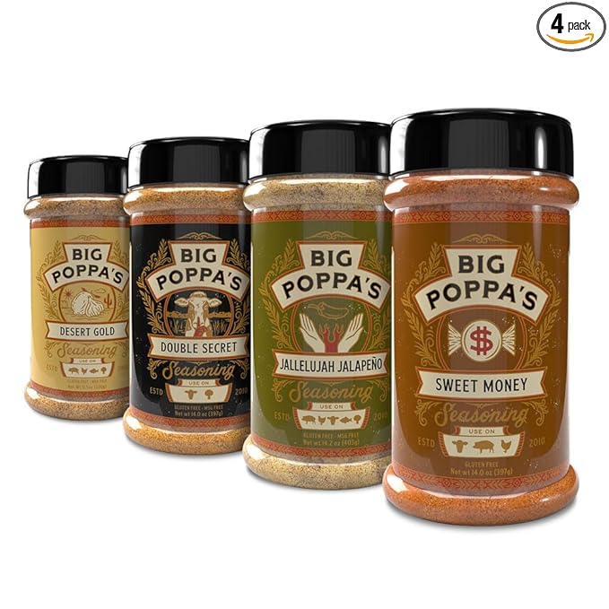 Big Poppa’s Must Have BBQ Seasoning Bundle – Award-Winning Versatile BBQ Rub Seasoning Set for Chicken Fish Burgers and Tacos – Balanced Crowd-Pleasing Flavor for Home Grillers – 4-Pack Set