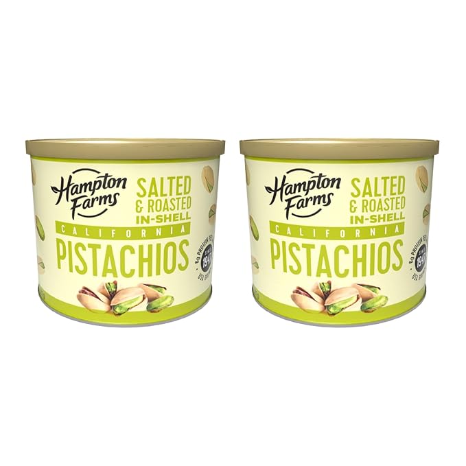 Hampton Farms - USA Grown Gourmet Nuts - Salted In-Shell Pistachios - 10 oz. Canisters - 2 Pack