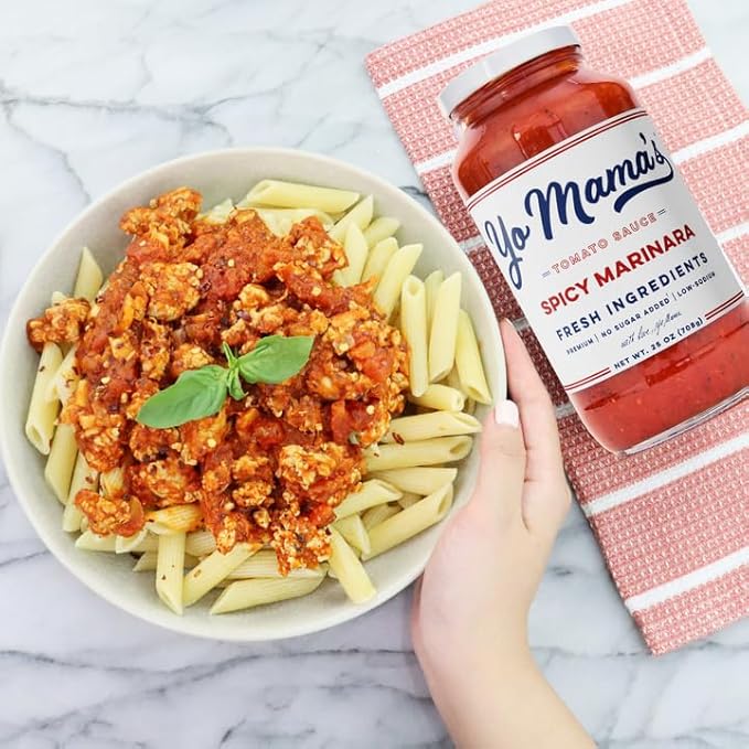 Yo Mama's Foods Keto SPICY Marinara Pasta Sauce - Pack of (2) - No Sugar Added Low Carb Low Sodium Gluten Free Paleo Friendly and Made with Whole Non-GMO Tomatoes.