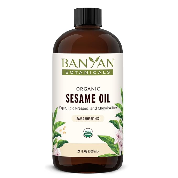 Banyan Botanicals Organic Unrefined Sesame Oil – Rich &amp Warming Ayurvedic Massage Oil for Body &amp Scalp – Traditional Abhyanga Oil for Deep Tissue Grounding &amp Recovery – 24 oz – USDA Organi
