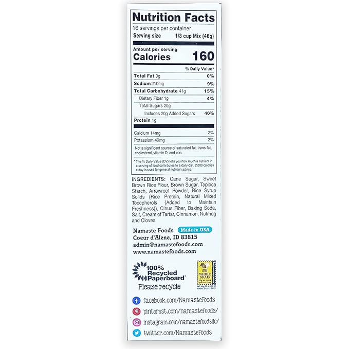 Namaste Foods Gluten Free Spice Cake Mix Allergen-Free26 Oz (Pack of 6)