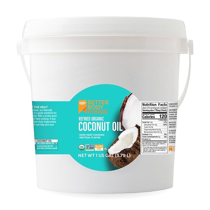 BetterBody Foods Refined Organic Coconut Oil with Neutral Flavor and Aroma Non-GMO Cooking Oil 1 Gallon