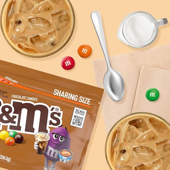 M&ampM'S Caramel Cold Brew Chocolate Candy Sharing Size 9.05 oz Resealable Bag (Pack of 16)