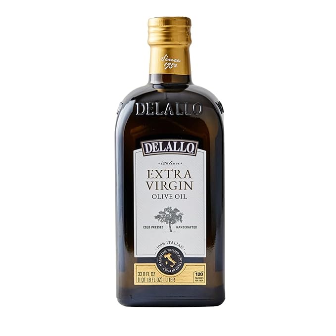 DeLallo Extra Virgin Olive Oil Made in Italy Made from Cold-Pressed Olives For Cooking and Baking Non-GMO Kosher Smooth Velvety Texture 33.8 oz Bottle (2 Pack)