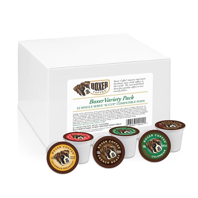 Boxer Coffee Variety Pack Sampler – 52 Count Medium Roast Single-Serve Coffee Pods Colombian Organic House French Roast Sumatra Decaf Swiss Water – Specialty Grade Gourmet Coffee Compatible with