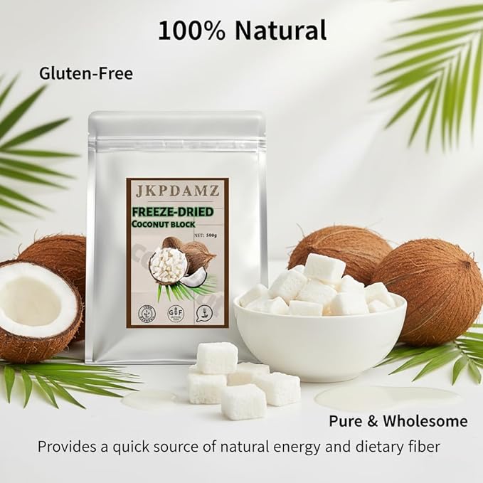 1.1 Ib Freeze-Dried Coconut Chunks Unsweetened Dehydrated Coconut Flakes 500g Plant-Based Snack for Breakfast Desserts Smoothies