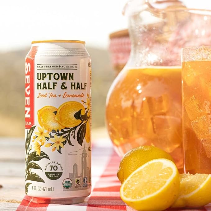 SevenTeas Uptown Half &amp Half Iced Tea and Lemonade 16 OZ (Pack of 12 Cans) Organic Iced Tea