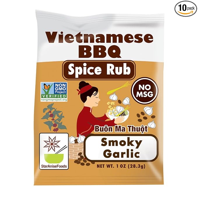 Star Anise Foods - Vietnamese BBQ Smoky Garlic Spice Rub Contains No MSG and Gluten Free - (Pack of 10 packets of 1 oz each)