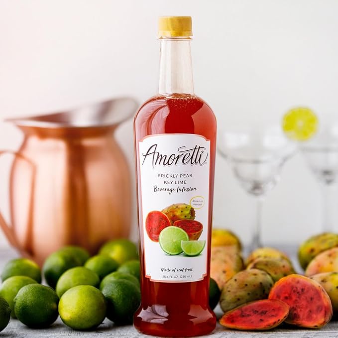 Amoretti - Prickly Pear Key Lime Beverage Infusion - Drink Mix &amp Water Enhancer with Pump for Flavoring Cocktails Waters Teas and other Beverages Preservative Free