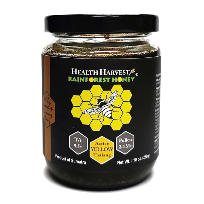 Tualang Yellow Honey 10oz (TA 9.5+ Pollen Count 2.4M+ Pollen Variety 100+) Mild Choice for Kids Growth Wild-ripening on 250ft Treetop Raw Unpasteurised Unfiltered
