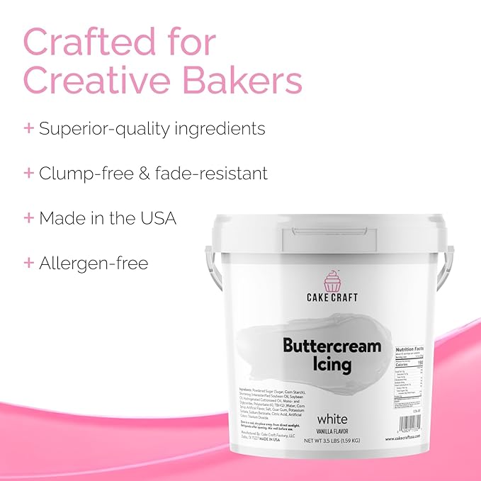 Cake Craft Buttercream Icing – 3.5 lb Tub | Ready-to-Use Frosting for Cakes Cupcakes Cookies &amp More | Super Smooth Texture | No Prep Required | Vanilla Flavor