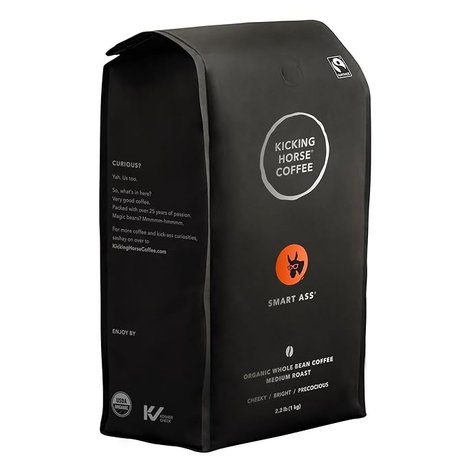 Kicking Horse Coffee Smart Ass Medium Roast Whole Bean 2.2 Pound - Certified Organic Fairtrade Kosher Coffee