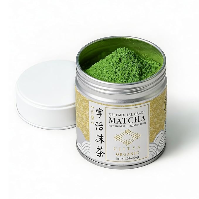 Ceremonial Grade Matcha Powder AA 1.06oz Tin Japanese JAS Certified Organic Antioxidant Rich with Caffeine &amp L-Theanine for Focus &amp Relaxation Kosher Non-GMO Green Tea(1.06oz Uji Organic)