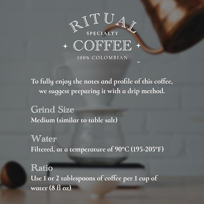 Ritual Specialty Coffee - Colombian Single Origin Whole Bean Coffee Low Acid Smooth &amp Rich SCA 84+ Score (Caramel Vanilla Cocoa) Medium Roast 12oz (340g) 100% Arabica Castillo Variety.