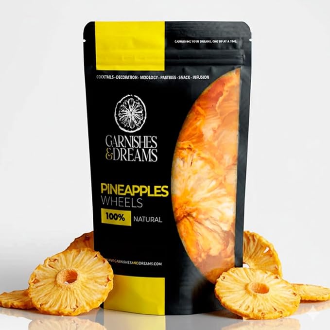 Garnishes &amp Dreams Dehydrated &amp Dried Pineapple Wheels (5oz) – Tropical Dried Fruit for Cocktails Mixology Baking &amp Snacking No Sugar Added Edible Fruit Garnish for Drinks &amp Desser