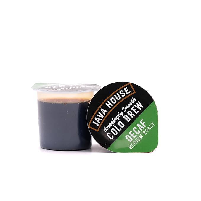 Java House Single-Serve Cold Brew Coffee Pods – Premium 100% Arabica Liquid Concentrate – Smooth &amp Bold Decaf Roast – 12 Pods – Ready Hot or Iced Travel-Friendly TSA Approved