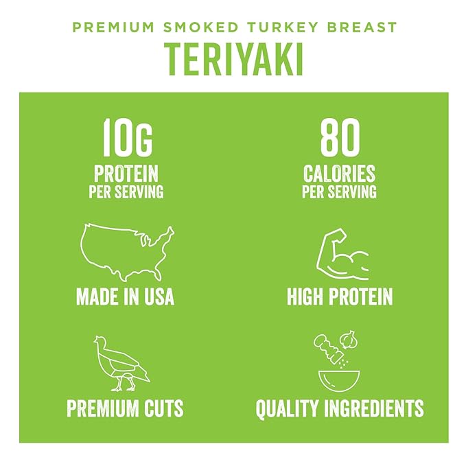 Chef’s Cut Real Turkey Jerky | High Protein Meat Snack with 10g Protein &amp 80 Calories Gluten Free Keto-Friendly Premium Lean Turkey Breast | Teriyaki | 2.5 oz (Pack of 8)