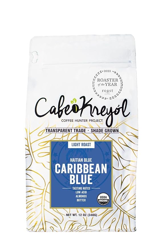 Cafe Kreyol Organic Caribbean Blue | 12 oz - Haitian Blue Light Roast Whole Bean Coffee