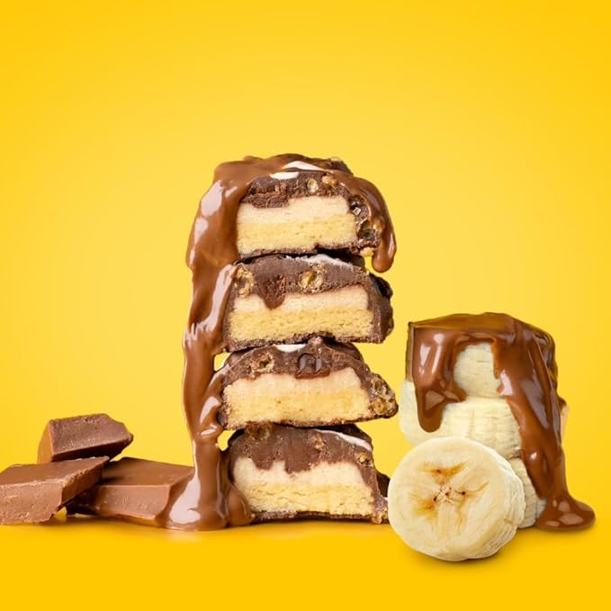 FITCRUNCH Snack Size Protein Bars 6-Layer Baked Bar 4g of Sugar Gluten Free &amp Soft Cake Core (18 Bars Chocolate Banana)