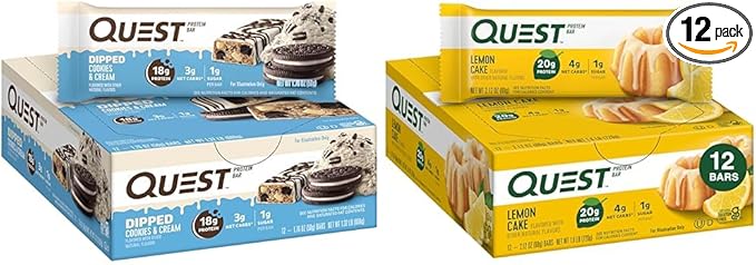 Quest Nutrition Dipped Chocolate Cookies &amp Cream Protein Bars High Protein Low Carb Gluten Free &amp Lemon Cake Protein Bars High Protein Low Carb Gluten Free 12 Count