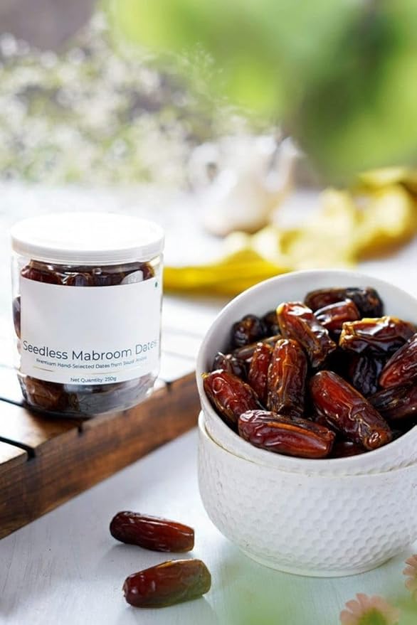 Gourmet Seedless Saudi Mabroom Dates (Khajoor/Khajur) 250g | All Natural | No Preservatives | No Added Sugar | Gluten Free | Vegan | Non GMO | Dates Dry Fruits