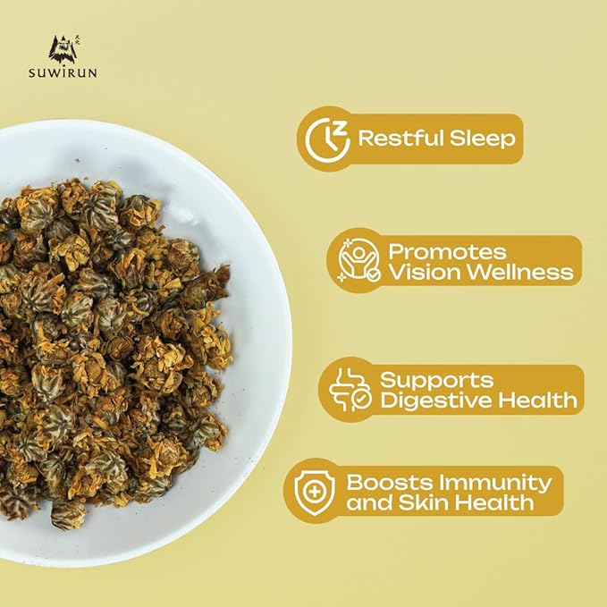 Suwirun Organic Chrysanthemum Tea 25 Bags – 100% Chrysanthemum Flowers – Naturally Caffeine-Free Sweet Floral Aroma – Supports Relaxation &amp Wellness