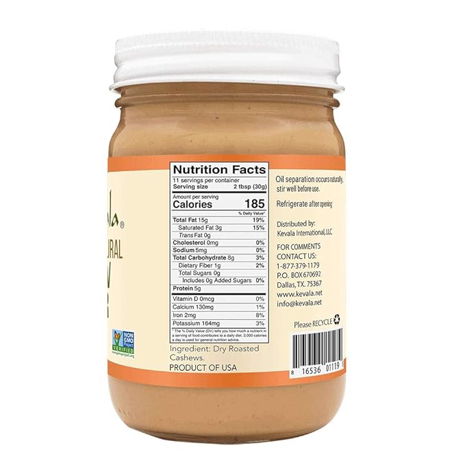 Kevala Cashew Butter - 3Pack Spreadable Cream for Sandwiches with no Additives Premium Natural Spread for Toast and Pancakes Nutritious Addition to Breakfast and Healthy Snacks Glass Jar 12 oz