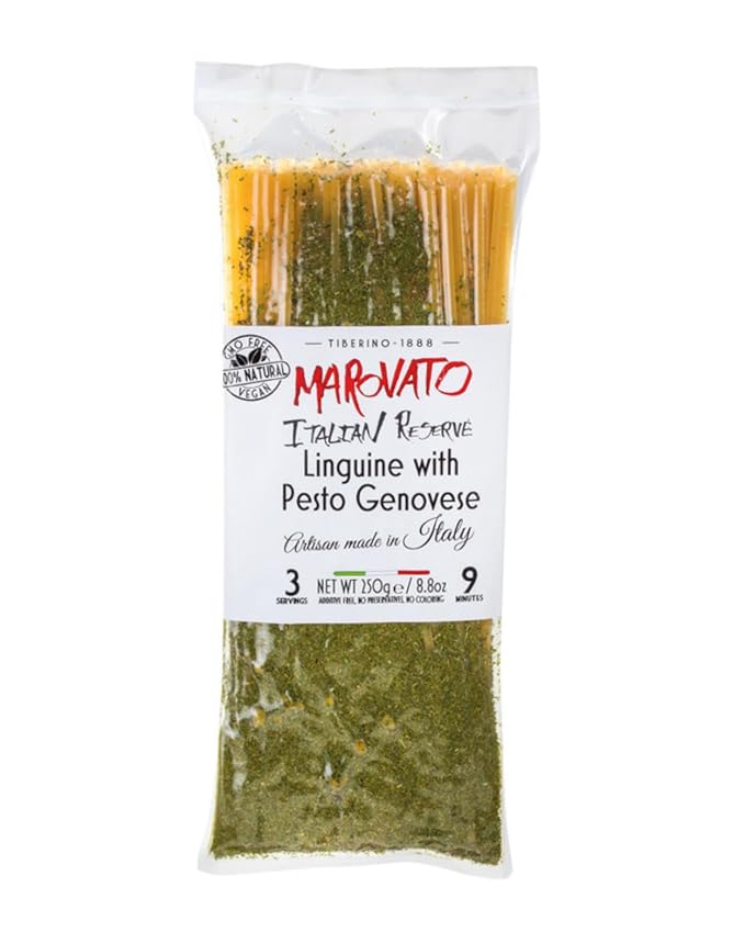 Tiberino's Linguine with Pesto Genovese - All Natural &amp Non-GMO Italian Pasta 8.8oz - Imported from Italy No Additives Preservatives or Artificial Coloring Sun-Dried Ingredients &amp No-Strai