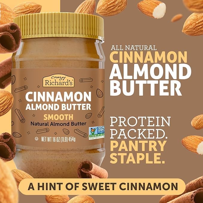 Crazy Richard's 100% All-Natural Creamy Dry Roasted Almond Butter with No Added Sugar and Non-GMO (16 Ounce Pack of 2)