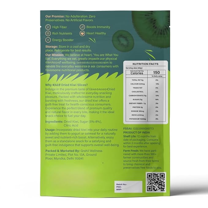 Generic Dried Kiwi Natural Fruit Snacks High Fibre Energy Booster Naturally Dehydrated Wholesome Nutrition - 200 gm